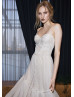 Beaded Blush Lace Spotted Tulle Wedding Dress
